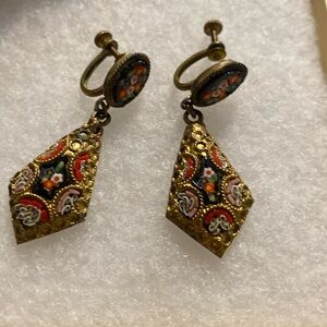 Vintage Italian Micro Mosaic Screw Back Floral Earings